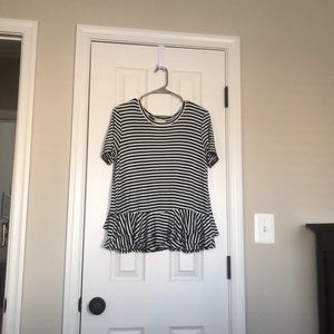 black and white striped tee with a ruffled bottom